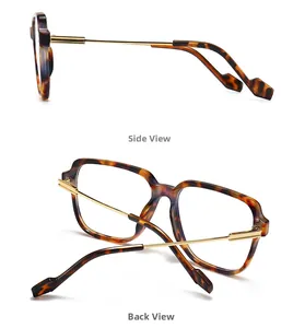 Detail view showing side and back angles of tortoise shell eyeglasses with gold metal temples
