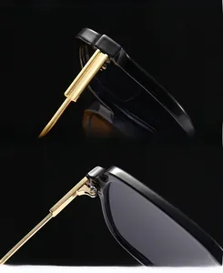Macro detail of high-quality hinges and UV protection lenses on stylish black frames