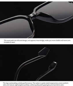 Detail of comfortable silicone nose pads and ergonomic anti-slip temples of black frames