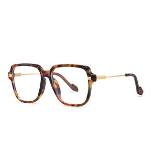 Classic tortoiseshell square oversized frames with gold metal temples for men and women