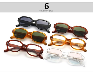 Close-up of 6 vintage square sunglasses color options including tortoiseshell and amber