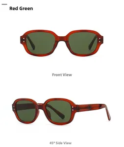 Front and 45-degree side view of vintage tortoise square sunglasses with green lenses