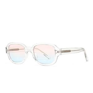 Retro oversized square sunglasses with transparent frames and pink-blue gradient lenses