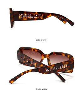 Detail view of tortoiseshell square sunglasses showing side and back folding profile