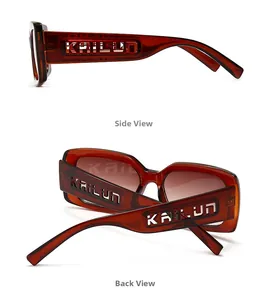 Detail view of stylish square frame sunglasses with amber pattern and hollow temple design