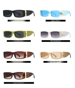 Detailed close-up showing square sunglasses with woven texture temples in multiple colors