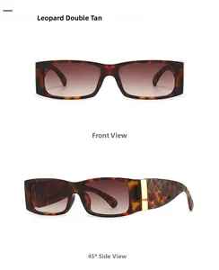Detail view of square tortoiseshell sunglasses featuring quilted temples and golden accents