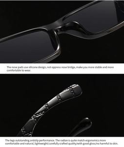 Detail of soft silicone nose pads and anti-slip temples on stylish square sunglasses