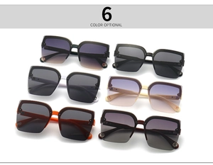 Detailed display of six colorful oversized square cat-eye sunglasses with gradient lenses