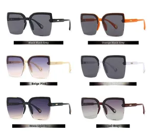 Six different color combinations of modern square sunglasses with gradient lenses