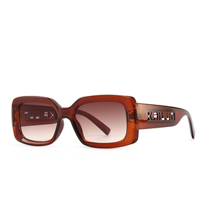 Retro rectangle amber sunglasses with brown gradient lenses and cutout temples