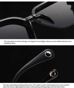 Detail of ergonomic silicone nose pads and anti-slip temples on black cat-eye sunglasses