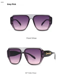 Vues frontale et latérale de lunettes de soleil rétro avec verres dégradés rose