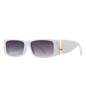 Modern white square sunglasses with quilted pattern temples and gradient grey lenses