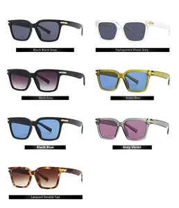 Détail de lunettes de soleil papillon carrées en sept coloris avec charnières dorées