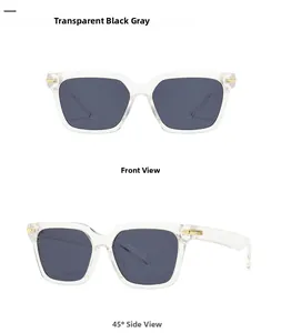 Vue de face et à 45 degrés de lunettes de soleil mode papillon avec charnière métallique