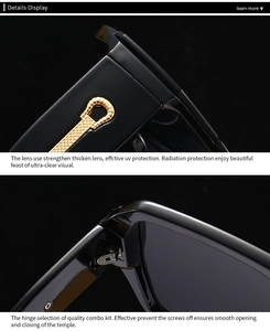 Détail macro de la charnière en métal doré et de la vis renforcée sur lunettes noires
