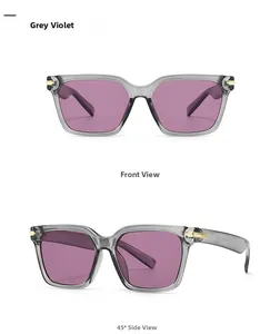 Gros plan sur les lunettes papillon gris violet avec détails en métal doré aux charnières