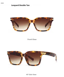 Détails de lunettes de soleil papillon léopard avec verres dégradés marron et accents dorés