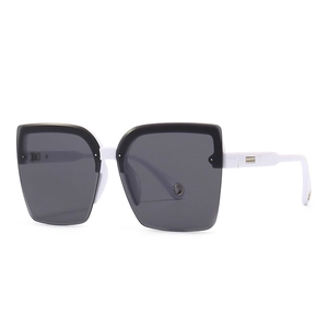 Modern square oversized sunglasses with dark lenses and black and white frame design