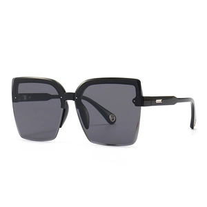 Modern oversized black square sunglasses with silver metal accents and dark grey lenses