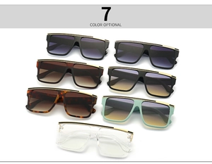 Flat top square sunglasses displayed in seven diverse colors with gold metal top bar details