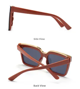 Side and back view of caramel frames with gold trim and dark grey lenses sunglasses