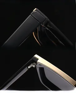 Detail of cat eye sunglasses showing reinforced UV lenses and smooth metal hinges