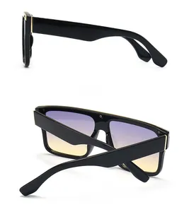 Detailed side and back view of oversized black square sunglasses with gradient lenses