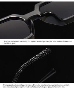 Detail of square sunglasses featuring soft silicone nose pads and textured ergonomic temples