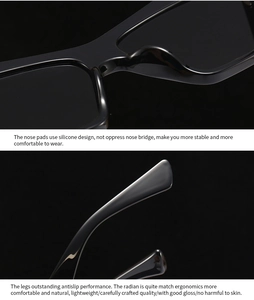 Detail of comfortable silicone nose pads and ergonomic anti-slip temples on cat eye sunglasses