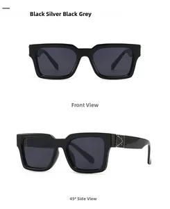 Détail de lunettes de soleil carrées effet marbre avec charnières métalliques ajourées