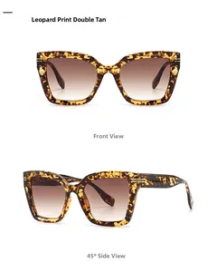 Details einer ovalen Sonnenbrille mit Rahmen im Leopardenmuster und braunem Farbverlauf