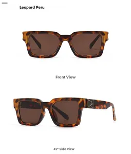 Détails de lunettes de soleil léopard avec monture carrée et accents triangulaires dorés