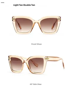Detailansicht der champagnerfarbenen Cat-Eye-Sonnenbrille mit Gläsern in Braunverlauf