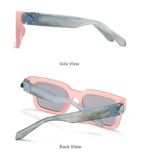 Vue latérale et arrière des lunettes de soleil carrées avec monture rose rose