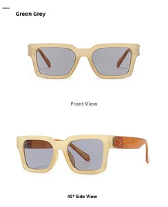 Détail de lunettes de soleil carrées avec branches à motif marbre et charnières en métal