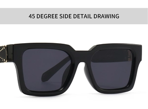 Détail de la vue latérale à 45 degrés du cadre noir en acétate et charnières dorées lunettes