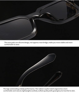 Détails des plaquettes de nez ergonomiques et des branches de lunettes de soleil