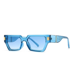 Fashion square butterfly sunglasses with blue gradient lenses and gold metal accents