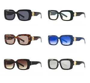 Matrix showing wide square sunglasses in black, leopard, and blue marble finishes