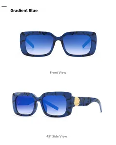Blue marble square sunglasses with gradient lenses showing front and 45-degree side views