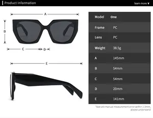 Guide des tailles détaillé indiquant les mesures des lunettes de soleil tendance