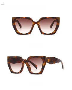 Vues détaillées de lunettes de soleil léopard double tan avec monture polygonale