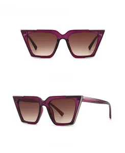Purple cat-eye sunglasses with gradient tea lenses and silver metal accent details