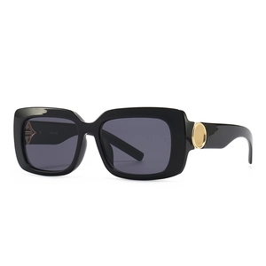 Modern marble pattern rectangle sunglasses with gold hinges and dark lenses for women
