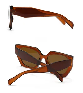 Vue latérale détaillée de lunettes de soleil géométriques ambre avec monture épaisse