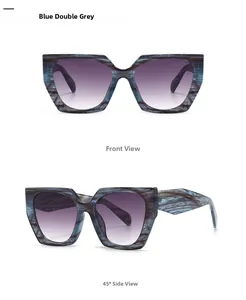 Vues détaillées de lunettes de soleil polygone avec monture marbrée et verres dégradés