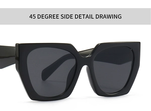 Vue latérale à 45 degrés de lunettes de soleil noires polygonales à monture épaisse