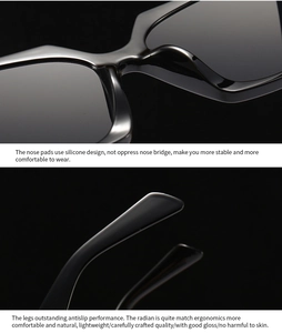 Détails des plaquettes en silicone et des branches ergonomiques des lunettes noires